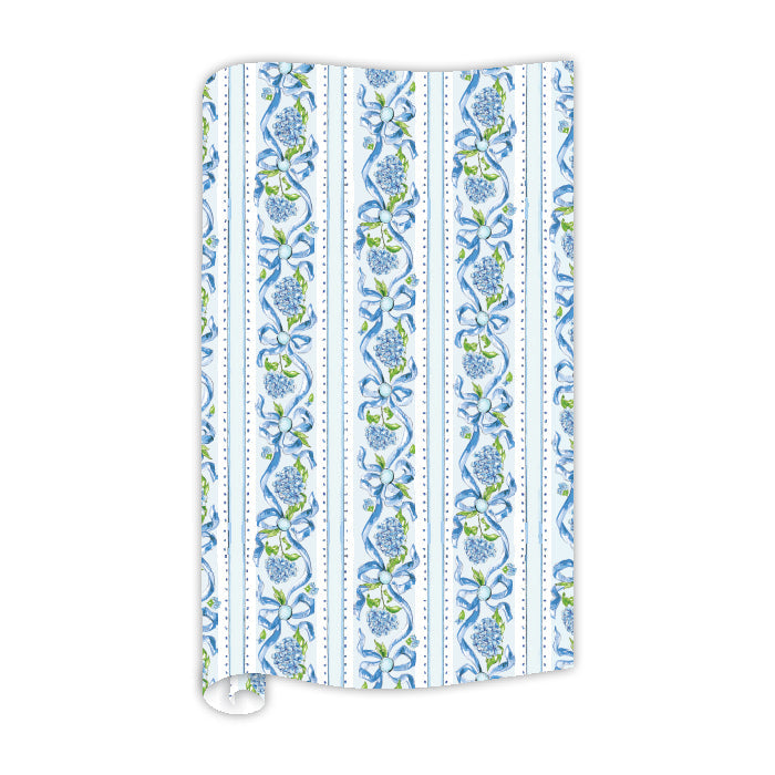 Garden Party Blue Hydrangea Stripe Wrapping Paper