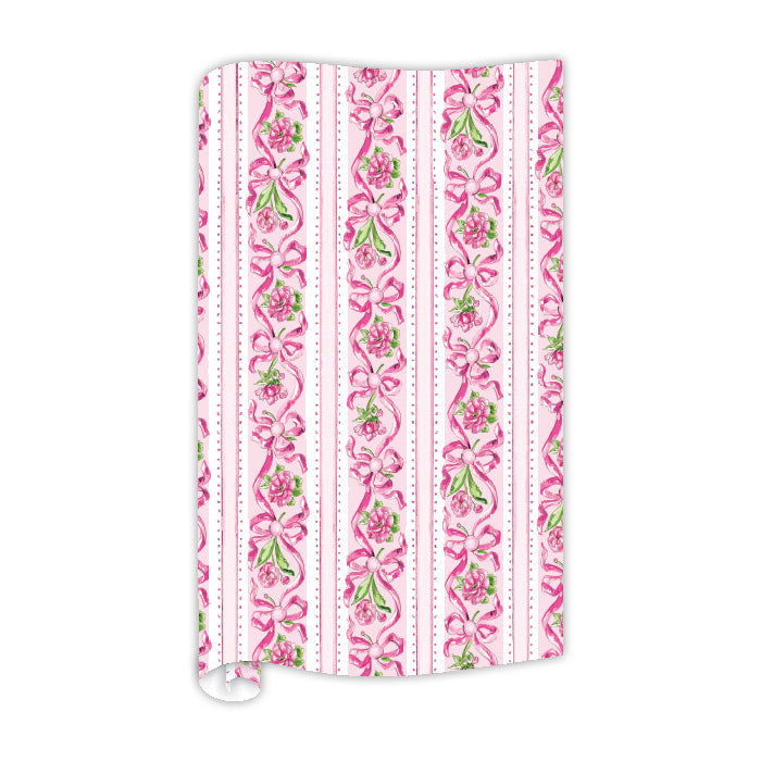 Garden Party Pink Floral Stripe Wrapping Paper