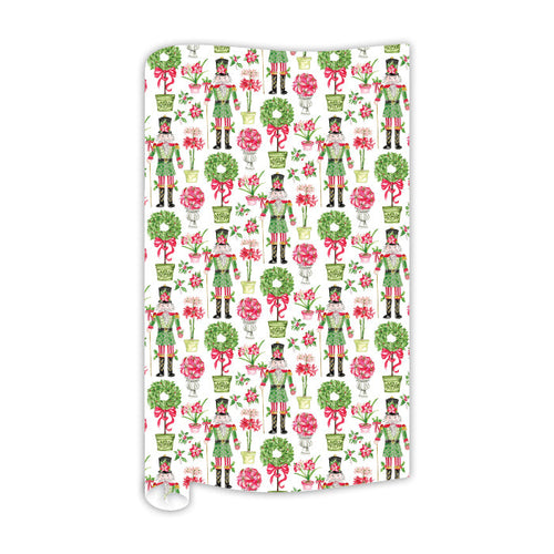 Poinsettia Nutcracker with Topiaries Wrapping Paper