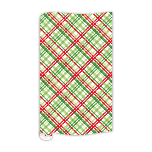 Red Green and Light Green Plaid Wrapping Paper