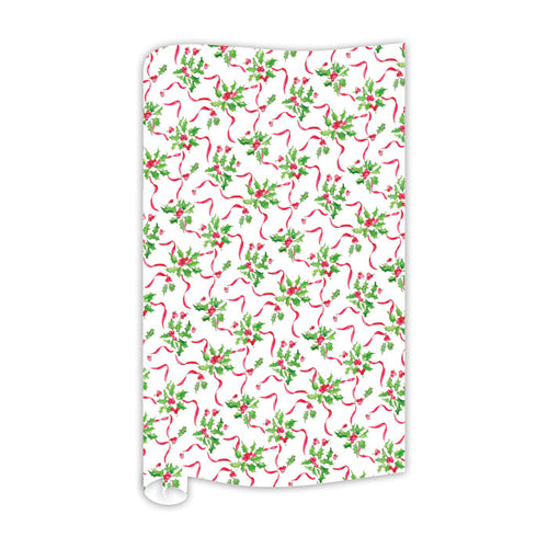 Holly and Berries with Red Ribbon Wrapping Paper
