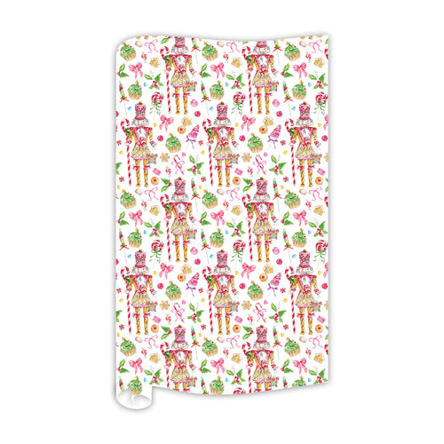 Pink Candy and Gingerbread Nutcrackers Wrapping Paper