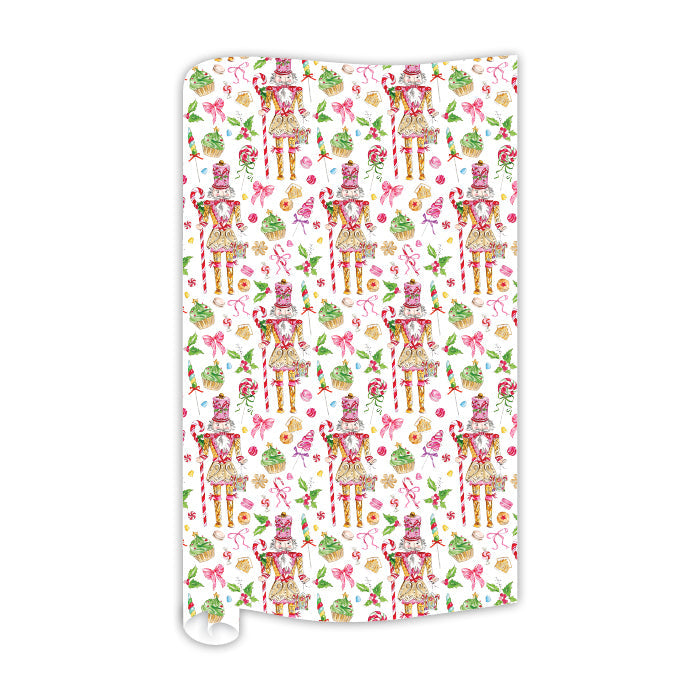 Pink Candy and Gingerbread Nutcrackers Wrapping Paper