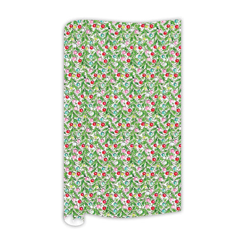 Green Garland Trellis with Colorful Ornaments Wrapping Paper