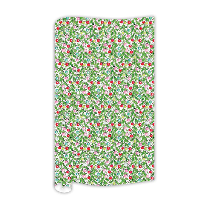 Green Garland Trellis with Colorful Ornaments Wrapping Paper