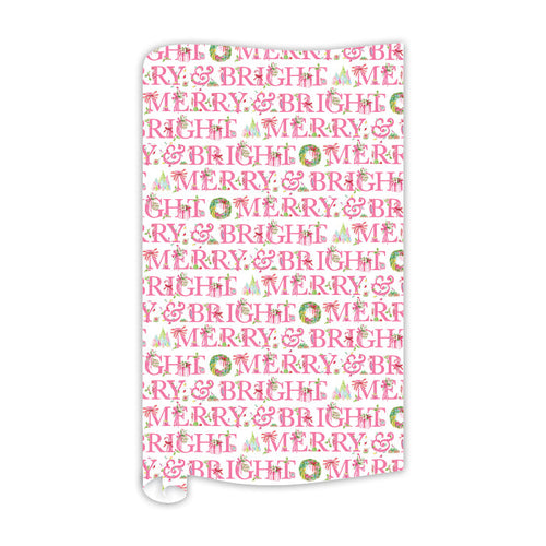 Merry and Bright Pink Christmas Icons Wrapping Paper