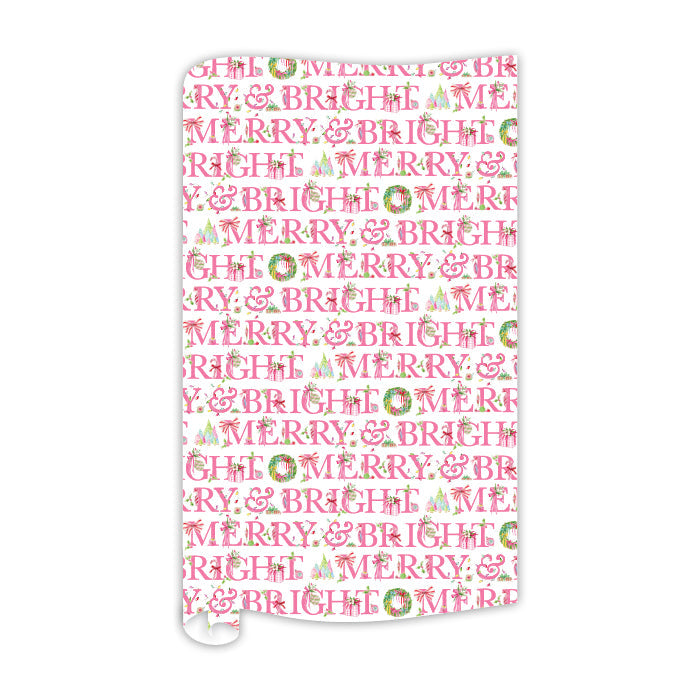 Merry and Bright Pink Christmas Icons Wrapping Paper