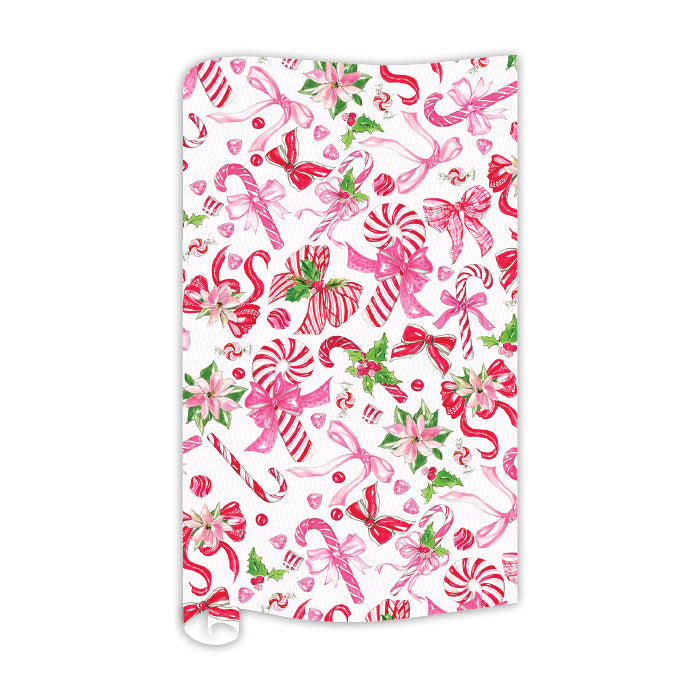Red Pink Bows Pink Poinsettias Candy Canes Wrapping Paper