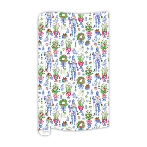 Blue Chinoiserie Ornament Nutcrackers Wrapping Paper