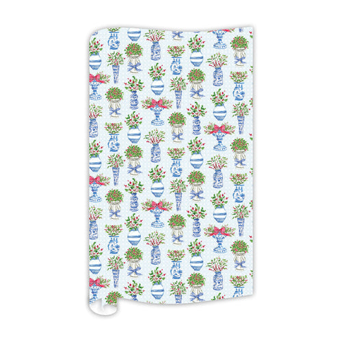 Blue Chinoiserie Pots with Holly Pattern Wrapping Paper