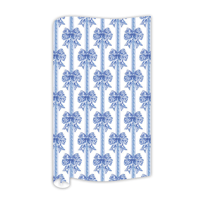 Blue Chinoiserie Bows Stripes Wrapping Paper