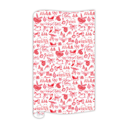 Hand Painted Red Merry Christmas Toile Wrapping Paper