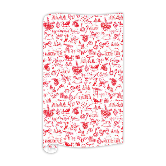 Hand Painted Red Merry Christmas Toile Wrapping Paper