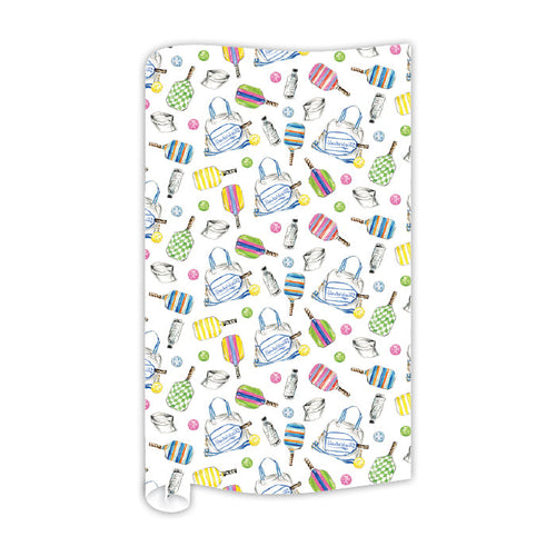 Pickleball Equipment and Icons Pattern Wrapping Paper