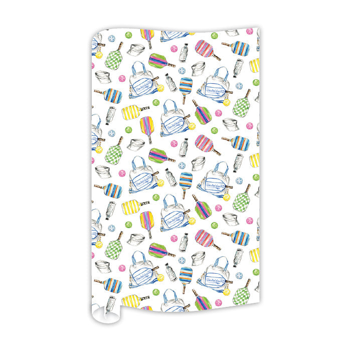 Pickleball Equipment and Icons Pattern Wrapping Paper