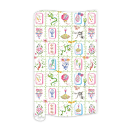 Mahjong Icons in Green Bamboo Trellis Grid Wrapping Paper