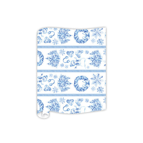 Blue Christmas Toile Table Runner