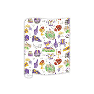 Handpainted Purple and Yellow Football Icons Pattern Table Runner