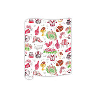 Handpainted Cardinal Red and White Football Icons Pattern Table Runner