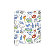 Handpainted Blue and White Football Icons Pattern Table Runner