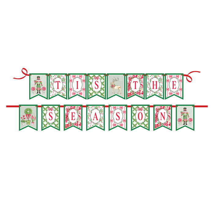 Tis The Season Red And Green Christmas Poinsettias Party Banner