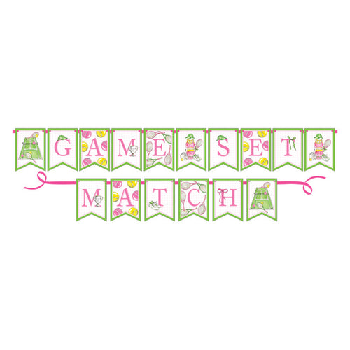 Game Set Match Tennis Icons Pink and Green Party Banner