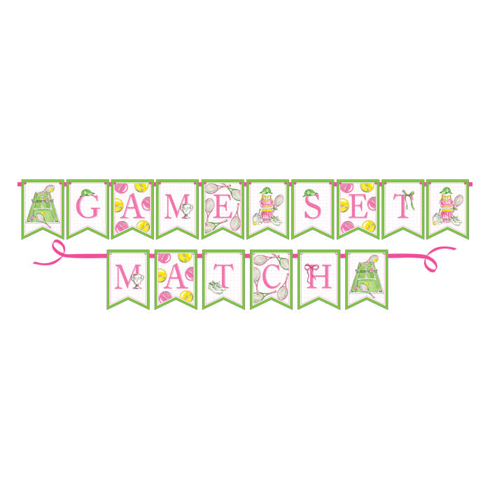 Game Set Match Tennis Icons Pink and Green Party Banner