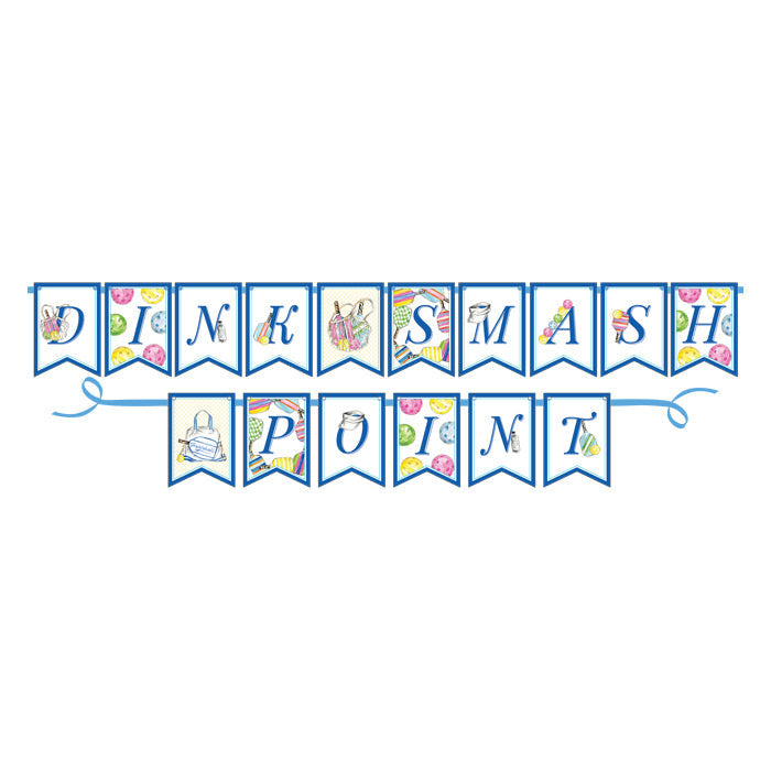 Dink Smash Point Pickleball Icons Blue Party Banner