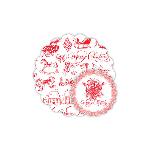 Red Christmas Toile Doily Set