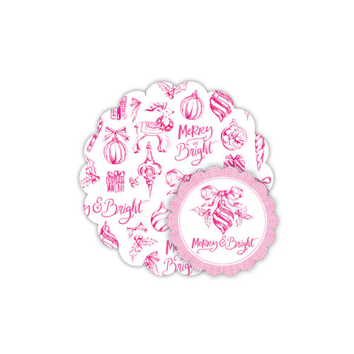 Pink Christmas Toile Doily Set