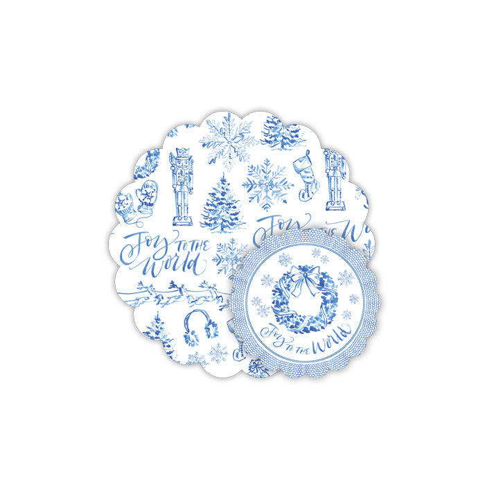 Blue Christmas Toile Doily Set