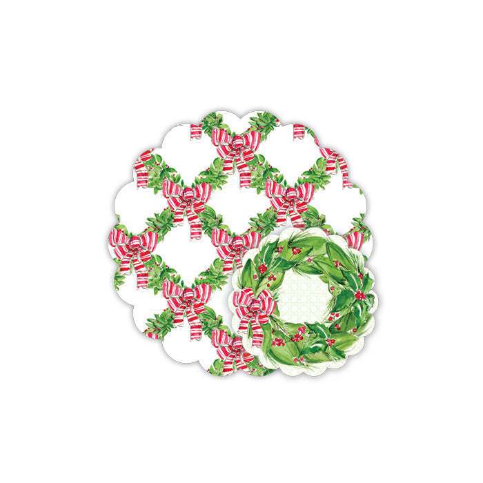 Holly Leaves and Berries with Red Striped Bow Doiley Set