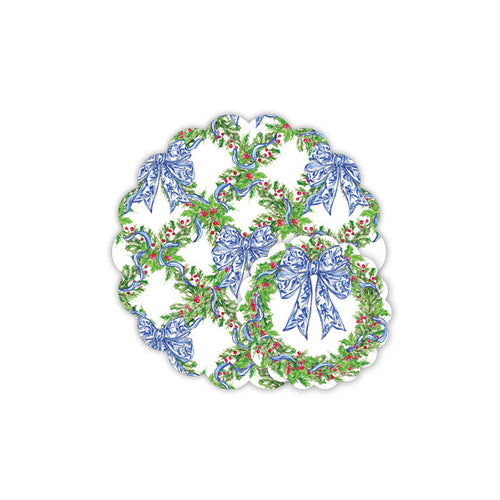 Holly Trellis with Blue Chinoiserie Bows Doily Set