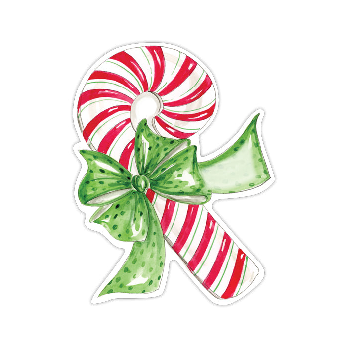 Red and Green Stiped Candycane with Polka Dot Green Bow Die-Cut Accents