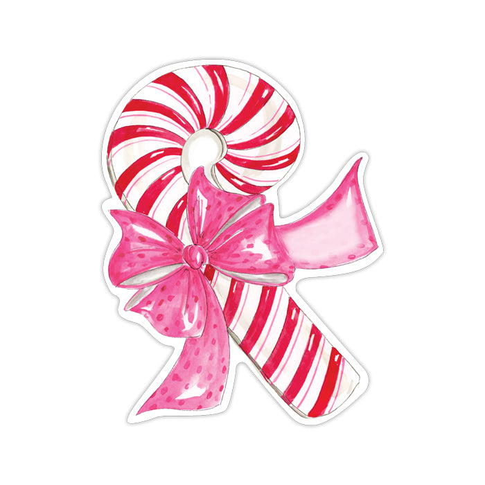 Red Pink Striped Candy Cane with Polka Dot Pink Bow Die-Cut Accents