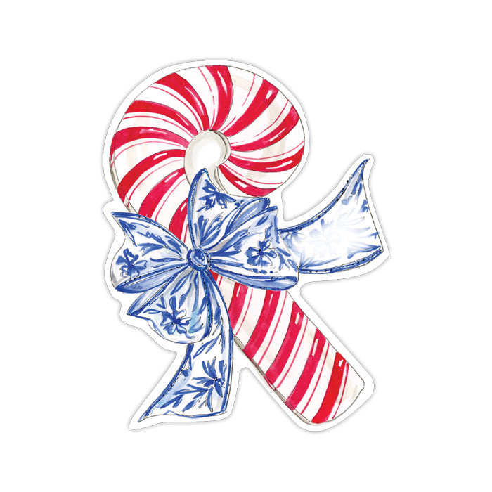 Striped Candy Cane with Blue Bow Die-Cut Accents