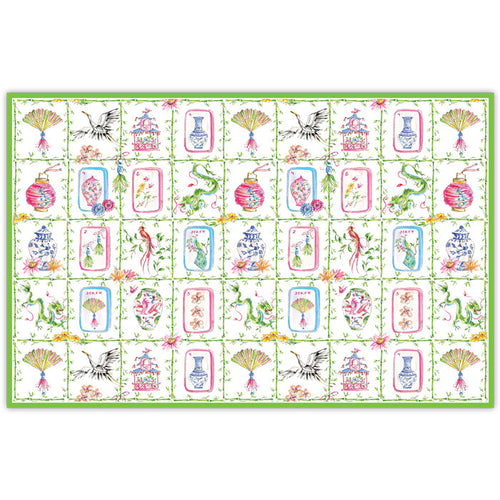 Mahjong Icons in Green Bamboo Trellis Placemats