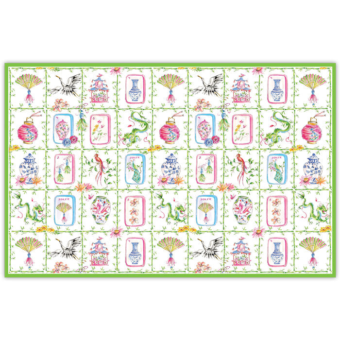 Mahjong Icons in Green Bamboo Trellis Placemats