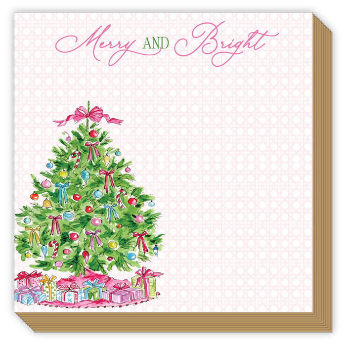 Merry Bright Christmas Tree Colorful Ornaments Luxe Notepad