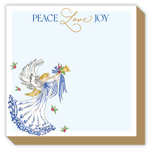 Peace Love Joy Blue Angel with Trumpet Luxe Notepad