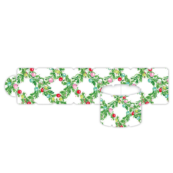 Green Garland Trellis with Colorful Ornaments Napkin Rings