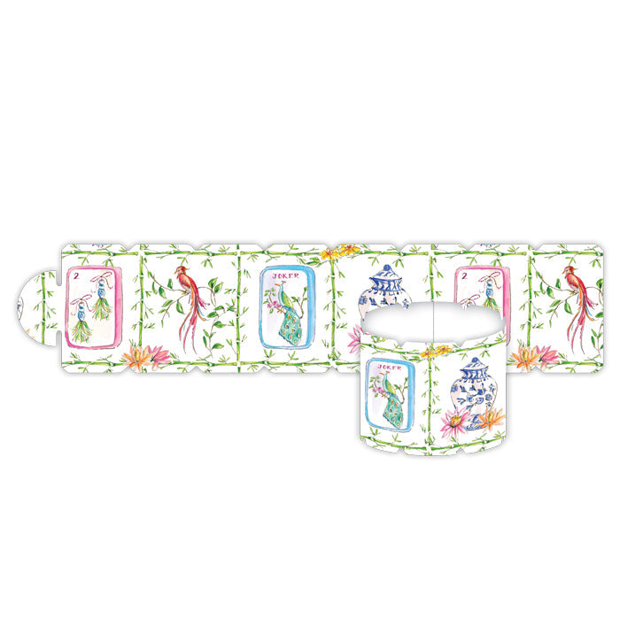 Mahjong Icons in Green Bamboo Trellis Napkin Rings