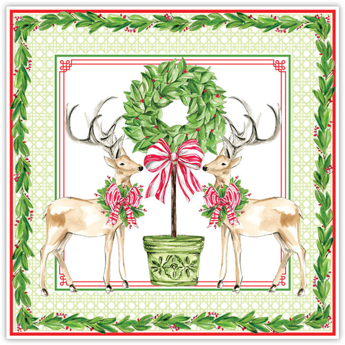 Deer Duo and Christmas Wreath Topiary Square Placements