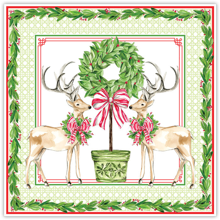 Deer Duo and Christmas Wreath Topiary Square Placements
