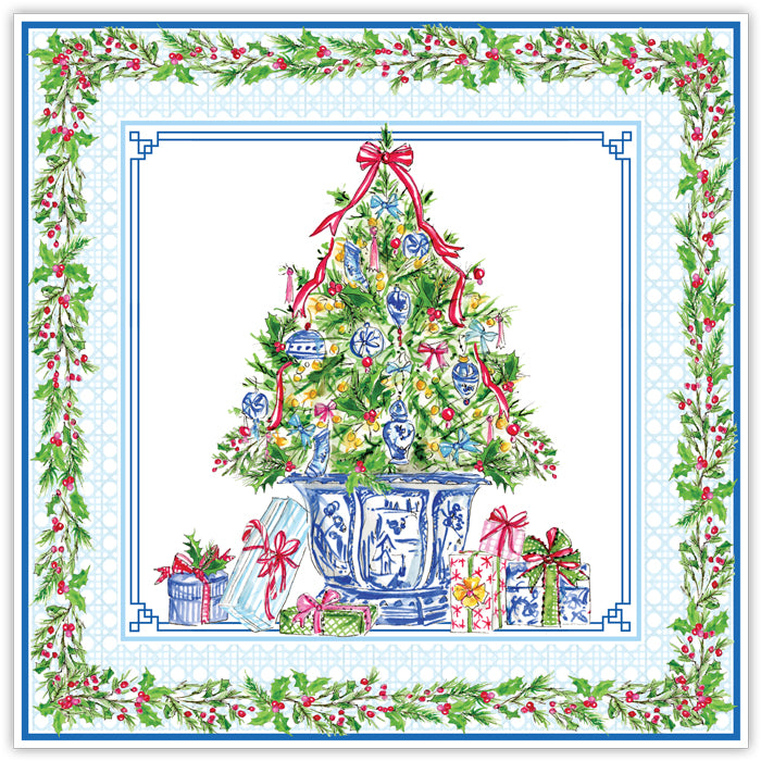Christmas Tree Blue Chinoiserie Ornaments Square Placemats