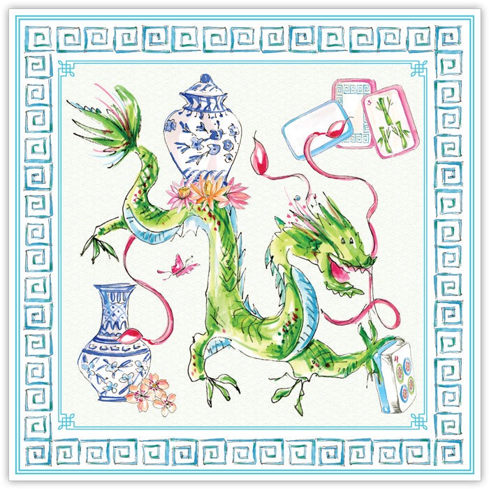 Blue Border and Green Mahjong Dragon Square Placemats