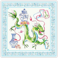 Blue Border and Green Mahjong Dragon Square Placemats