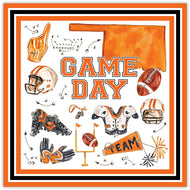 Handpainted Orange and Black Game Day Orange State of Oklahoma with Football Icons Square Placemat