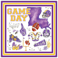 Handpainted Purple and Yellow Game Day Purple State of Louisiana with Football Icons Square Placemat