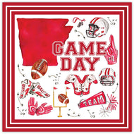 Handpainted Cardinal Red and White Game Day Red State of Arkansas with Football Icons Square Placemat
